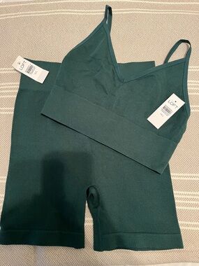NWT LOFT green Ribbed Bralette and Bike Short Set